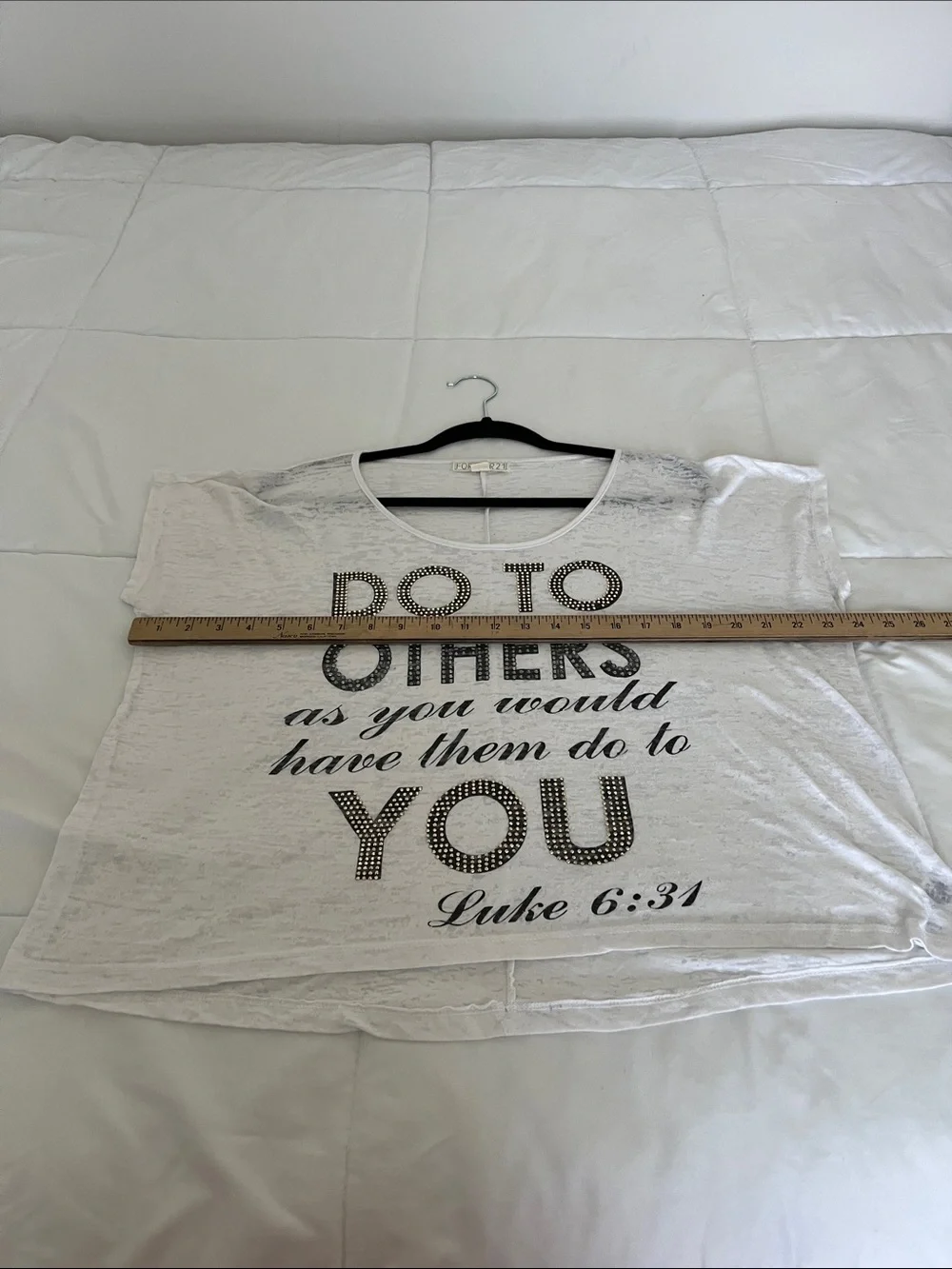 Forever 21 White Short Sleeve Graphic Tee with Studded Text